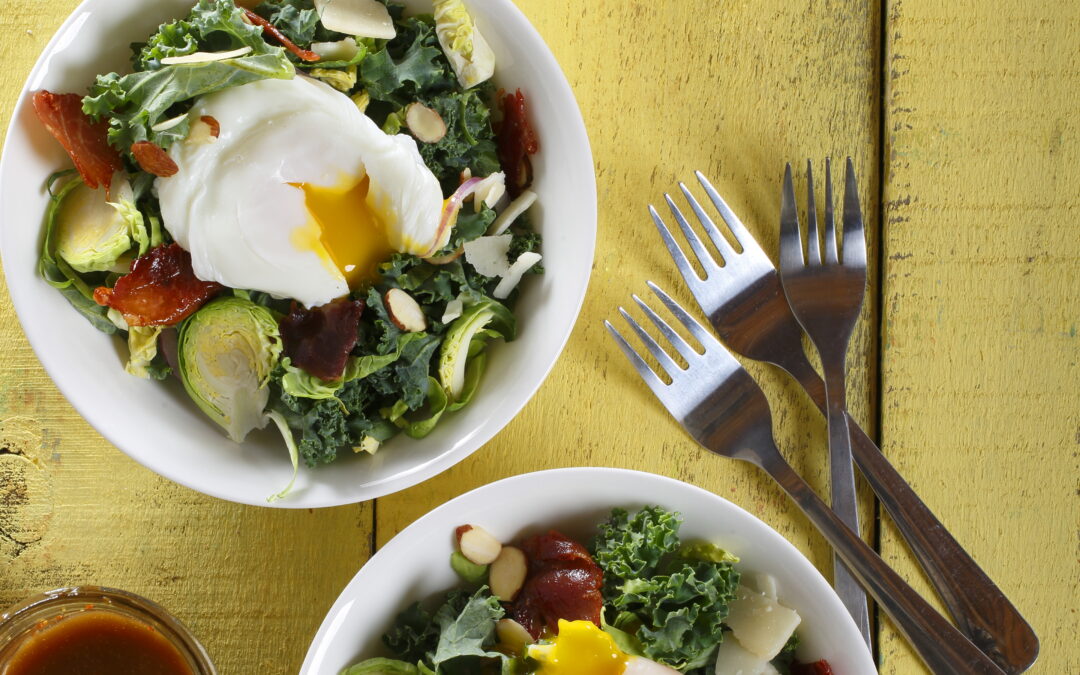 Shaved Brussels Sprouts Salad with a Poached Egg