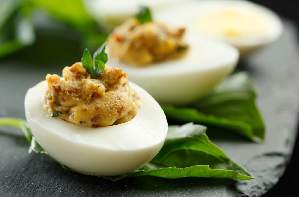 Candied Bacon Devilled Eggs