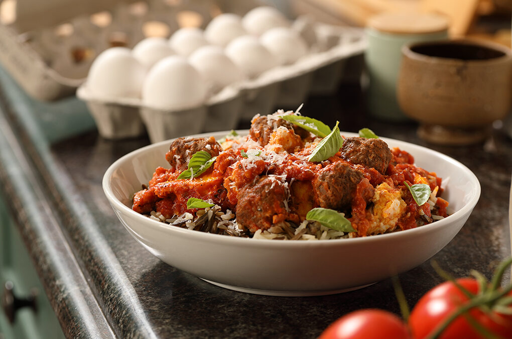 Baked Eggs & Italian Bison Meatballs