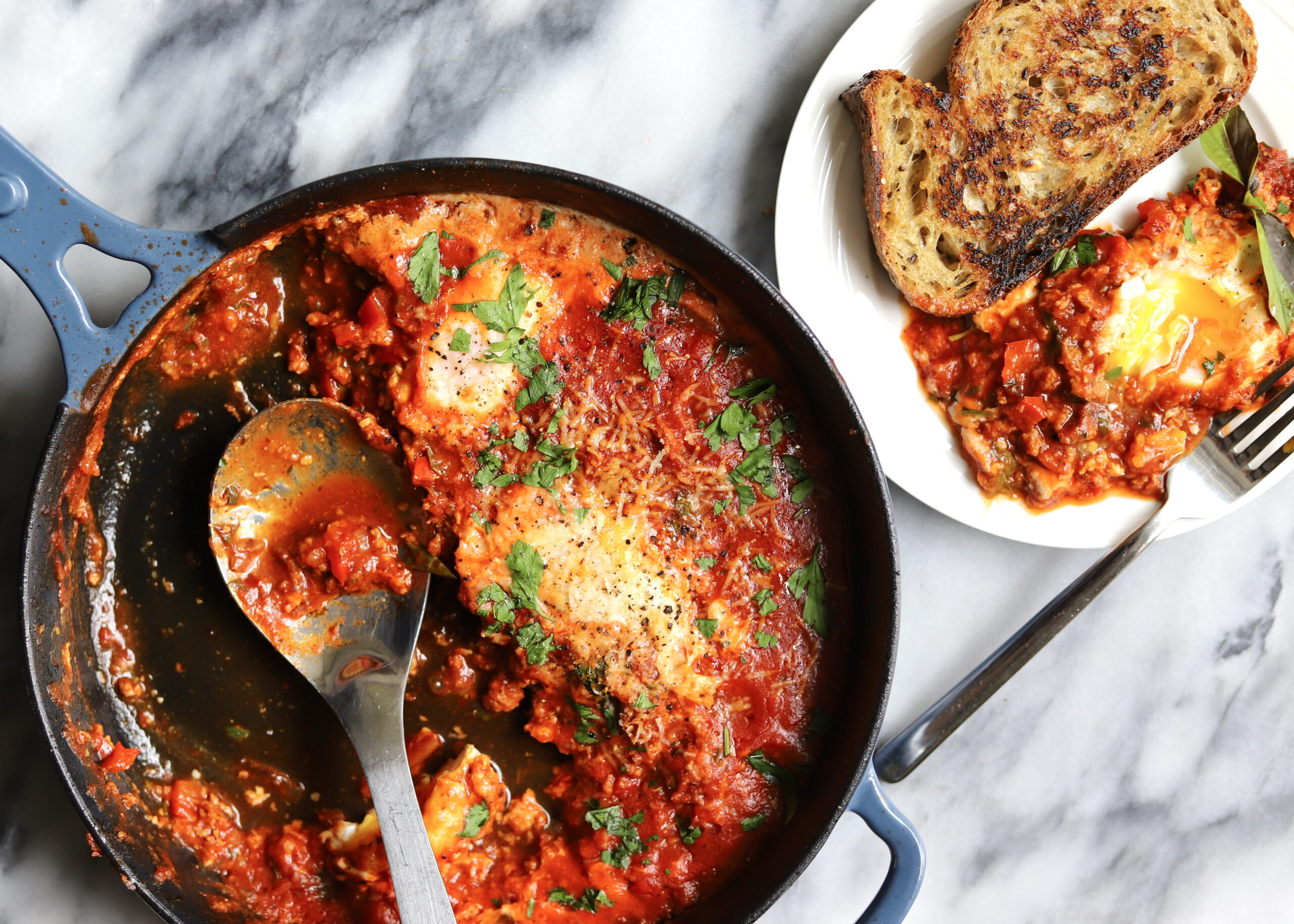 Eggs in Purgatory with dish – landscape